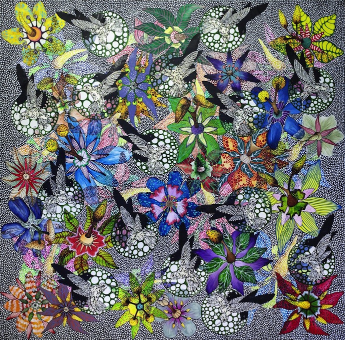 Elvan Alpay, Biophilia I Serisinden, 2012, Tuval üzerine karışık teknik, 180x 180 cm Elvan Alpay, Biophilia I Serisinden, 2012, Tuval üzerine karışık teknik, 180x 180 cm.