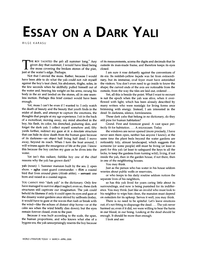Bilge Karasu - Essay on a Dark Yalı 1