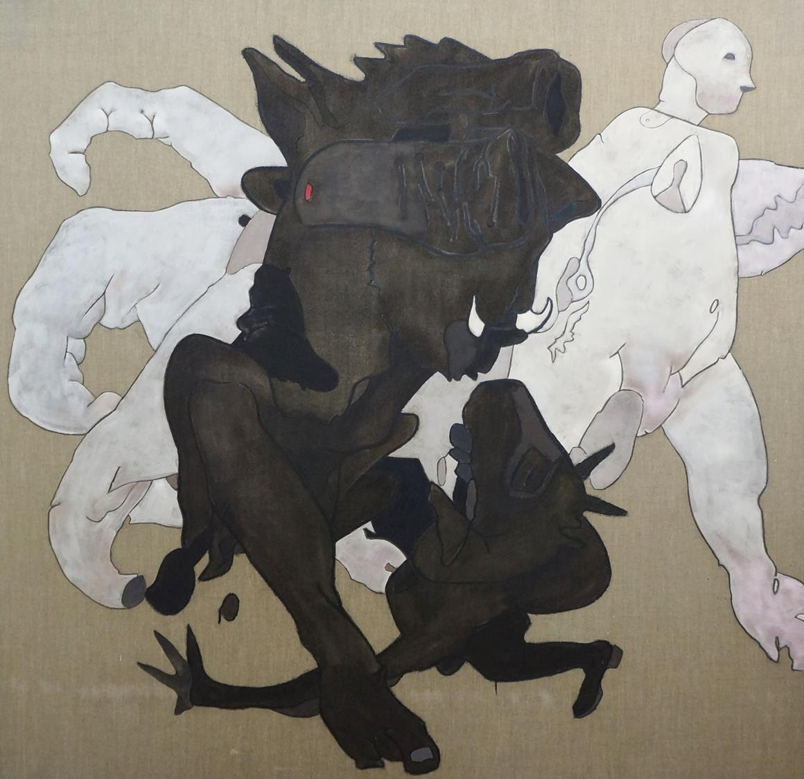 Horasan, 2014, Untitled, oil, acrylic, charcoal and wax on canvas, 189.5 x 196 cm
